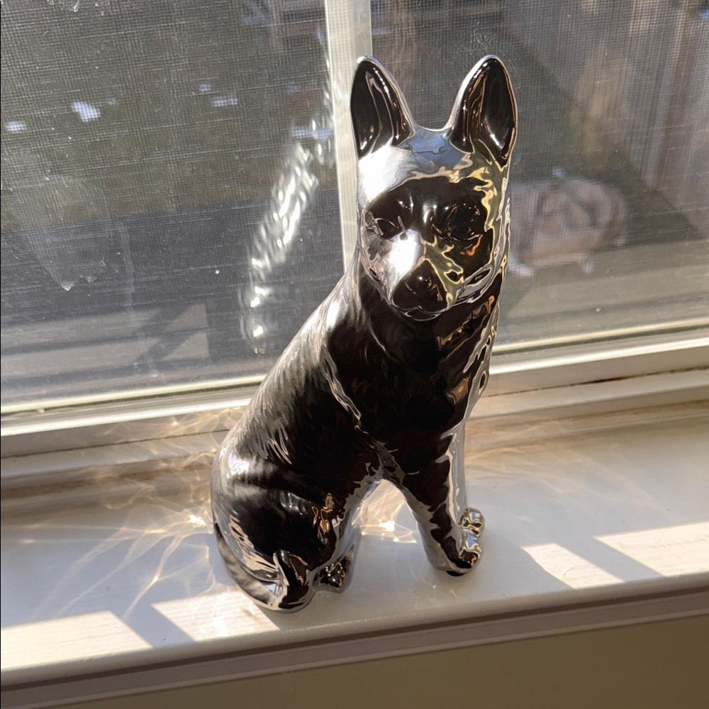 Elegant Silver Tone 11 inch Ceramic Dog Sculpture - Picture 7 of 11